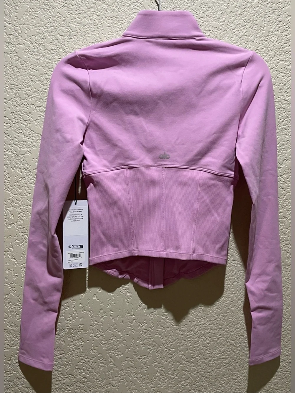 Alo Yoga NWT Airbrush Corset Full Zip Jacket Candy Heart Pink Size XS